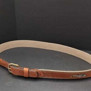 Zep-Pro ,Men's Tan/ Brown Leather/Woven Belt with Fish Details,Size 42.